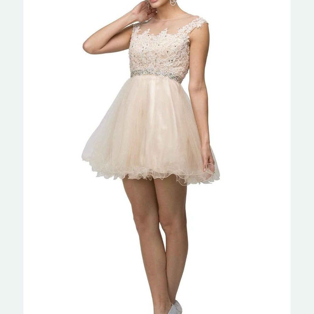 DANCING QUEEN Sequined Rhinestones short cocktail party Prom Dress XXL Ivory - Picture 1 of 10